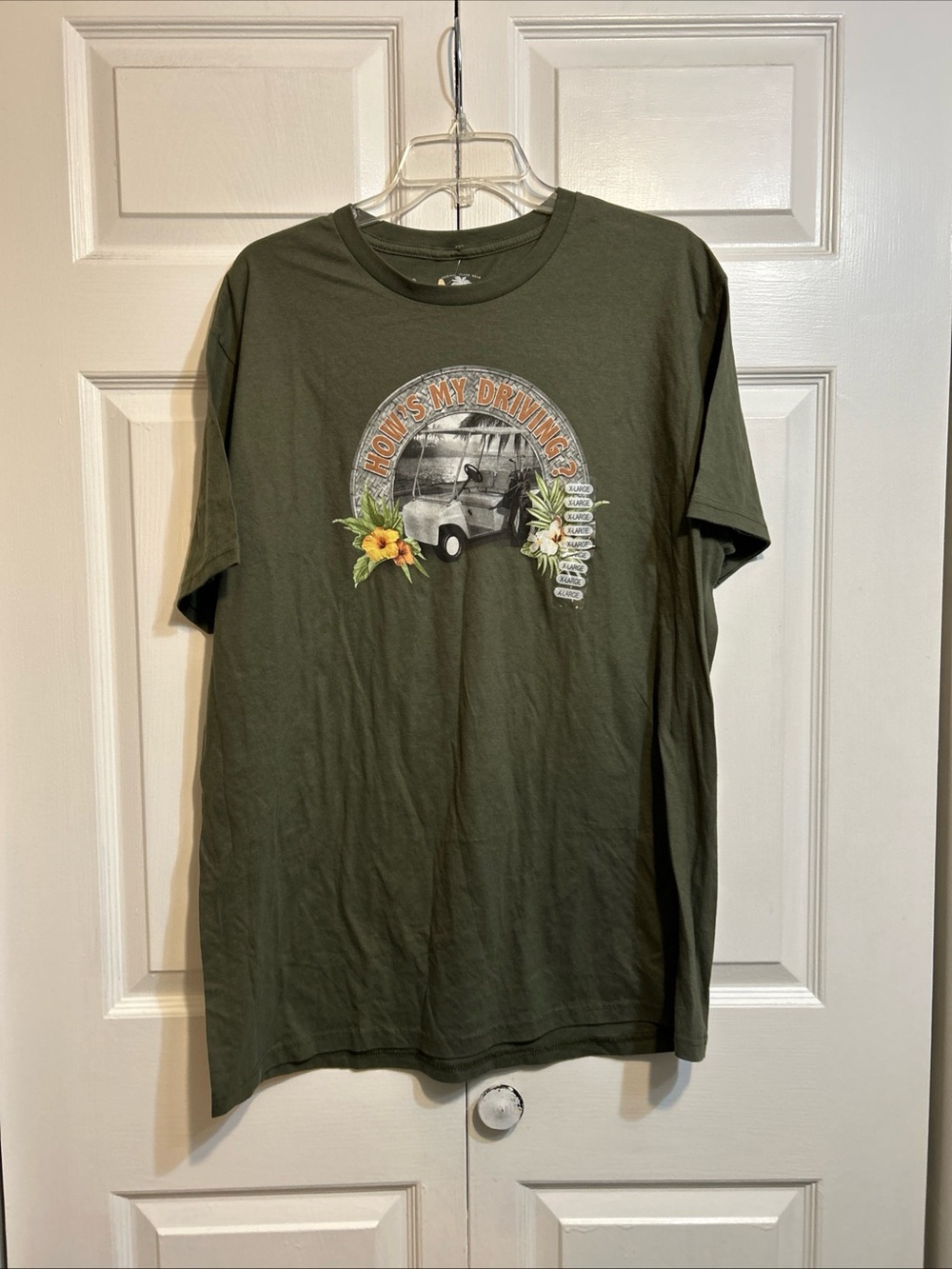 NWT Island Shores “How’s My Driving?” Golf Cart T Shirt Tee Size XL Green